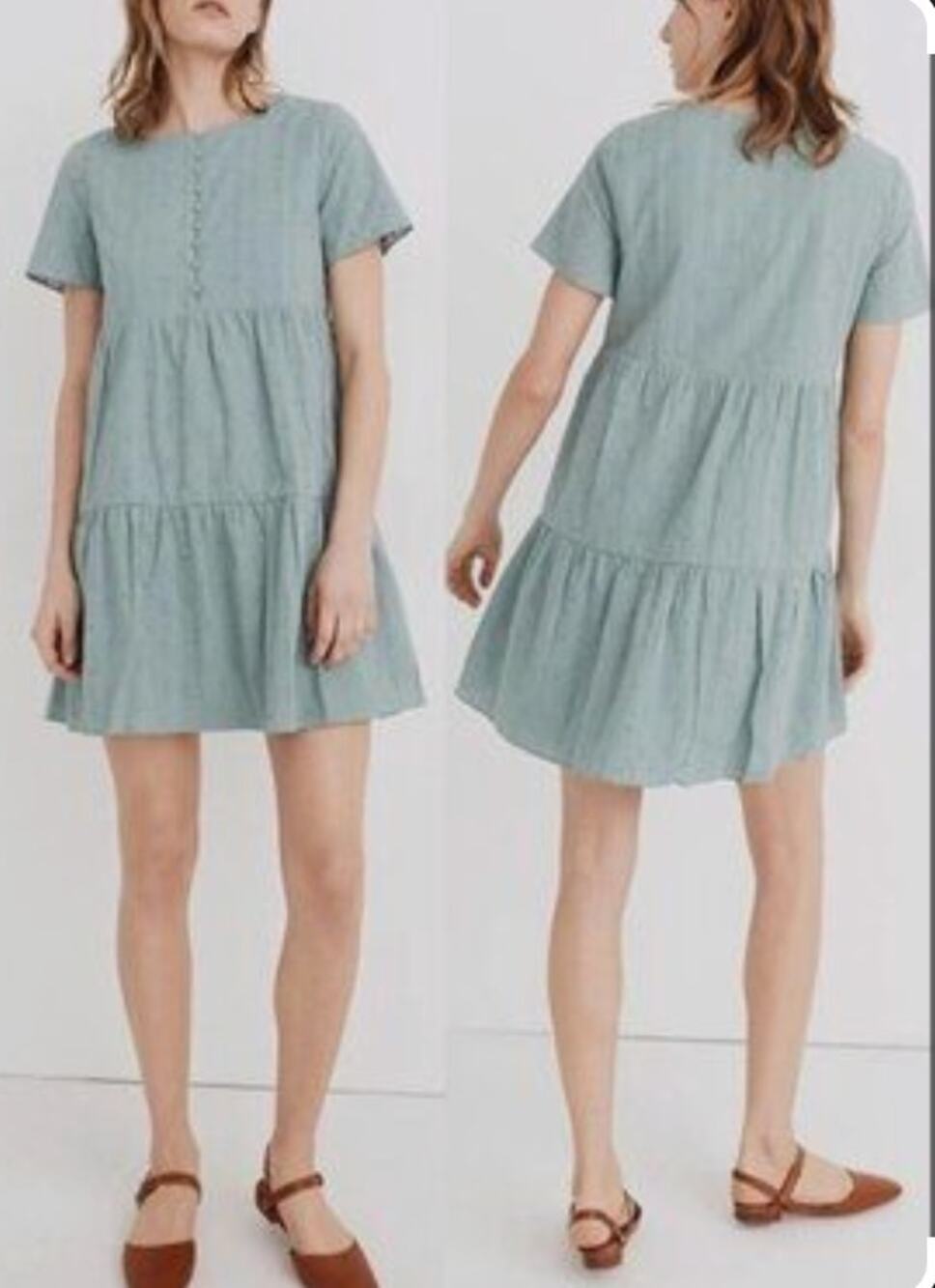 Madewell Embroidered Eyelet Button-Front Tiered Mini Dress size XXSMALL-NWT